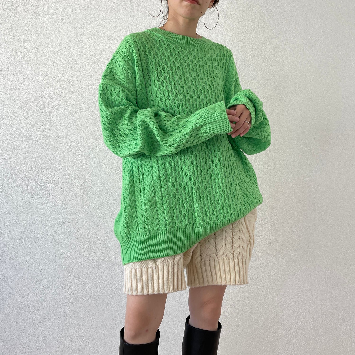 turtle neck cable knit set up / ivory