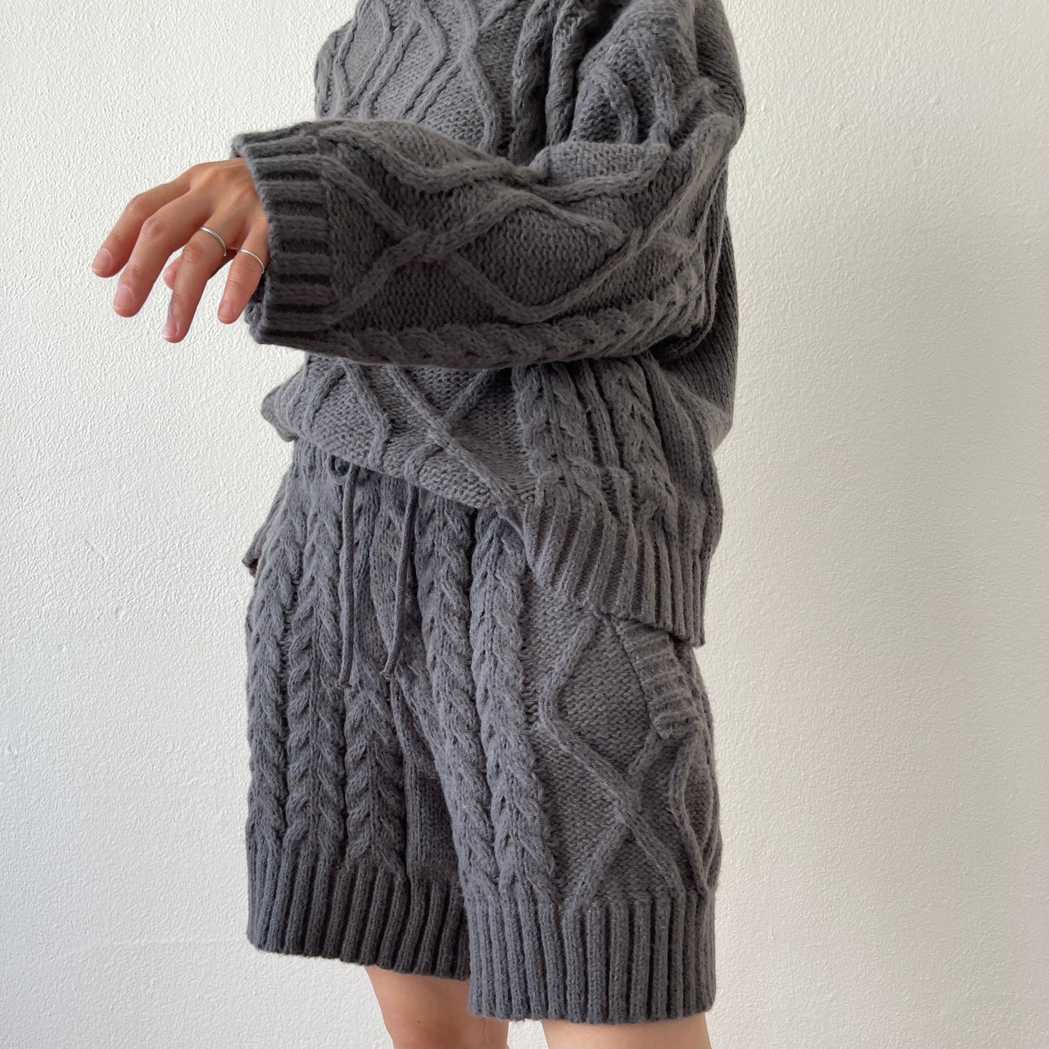 turtle neck cable knit set up / gray （タートルネックケーブル