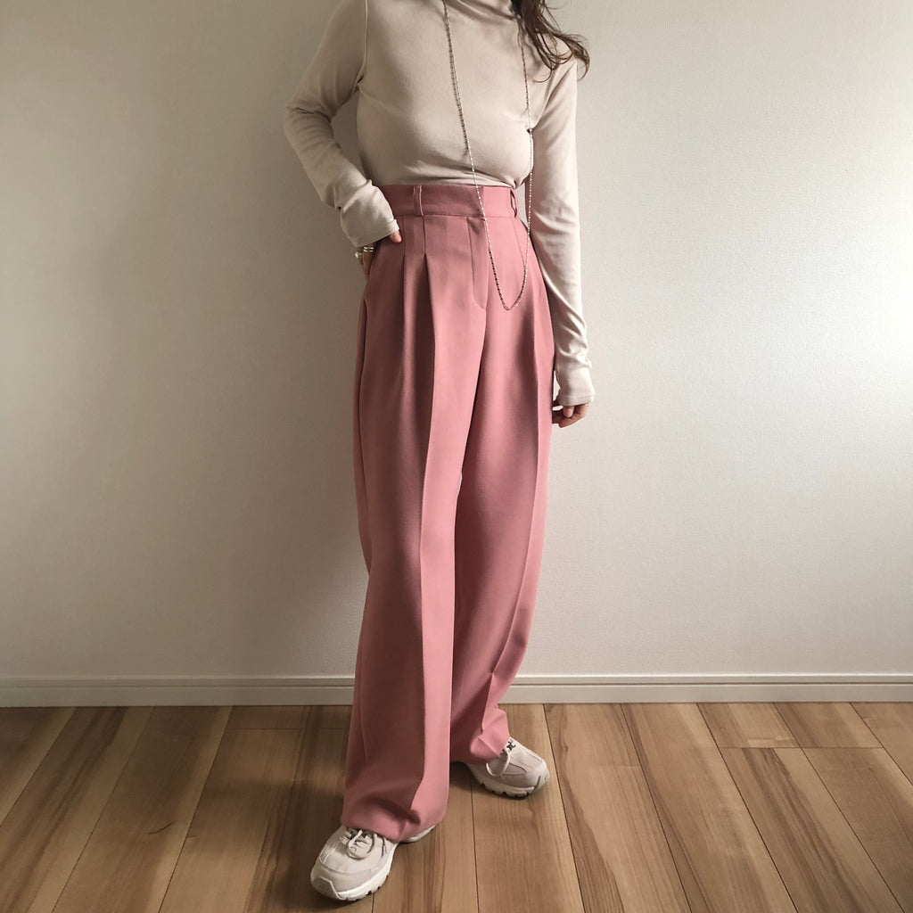 high waist tuck wide pants / pink （ハイウエストタックワイドワイド