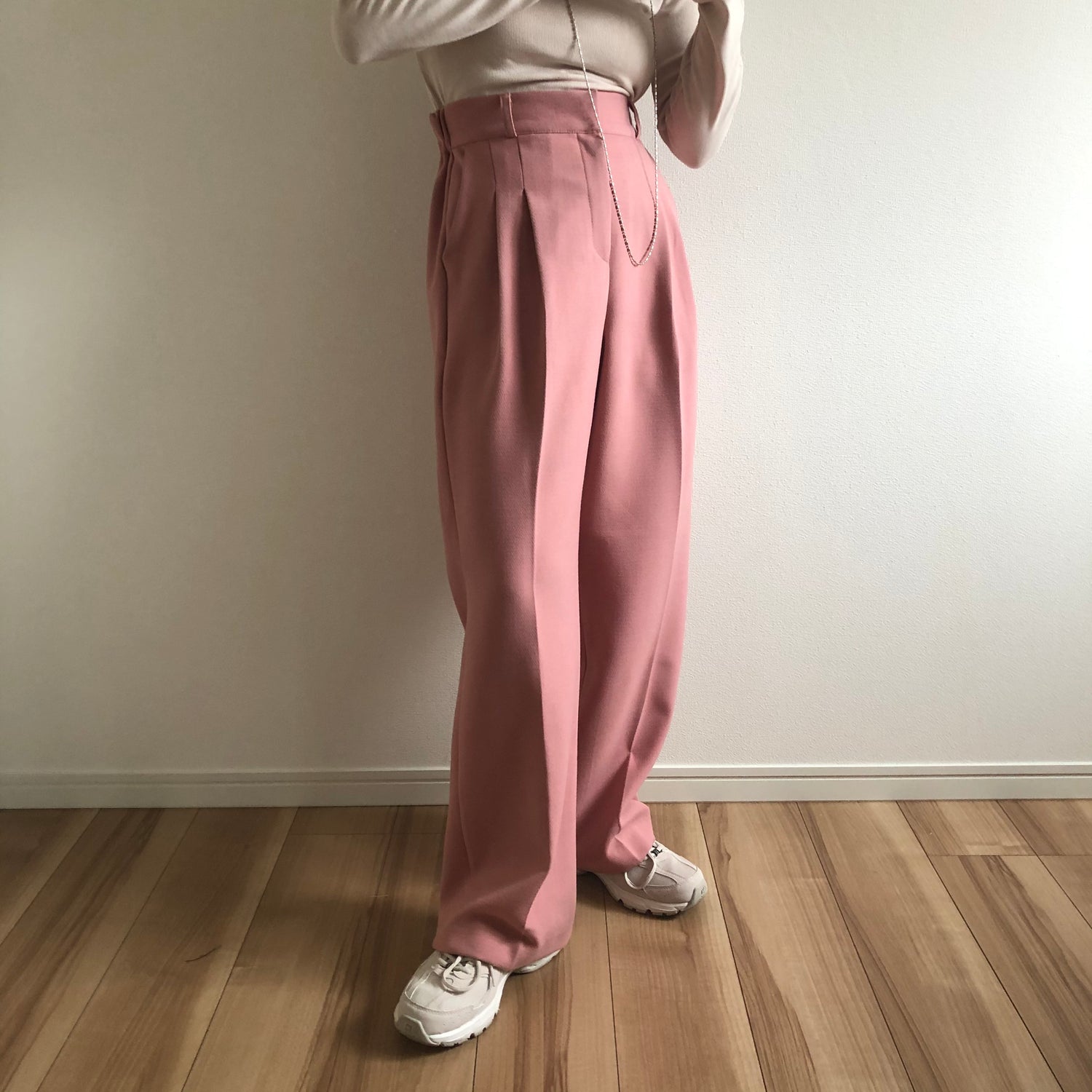 high waist tuck wide pants / pink