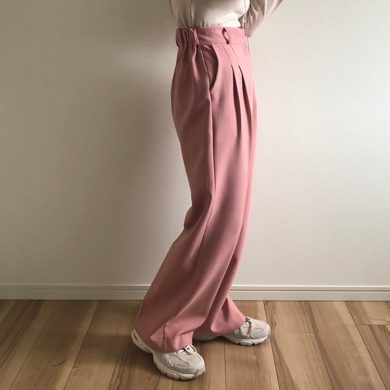 high waist tuck wide pants / pink