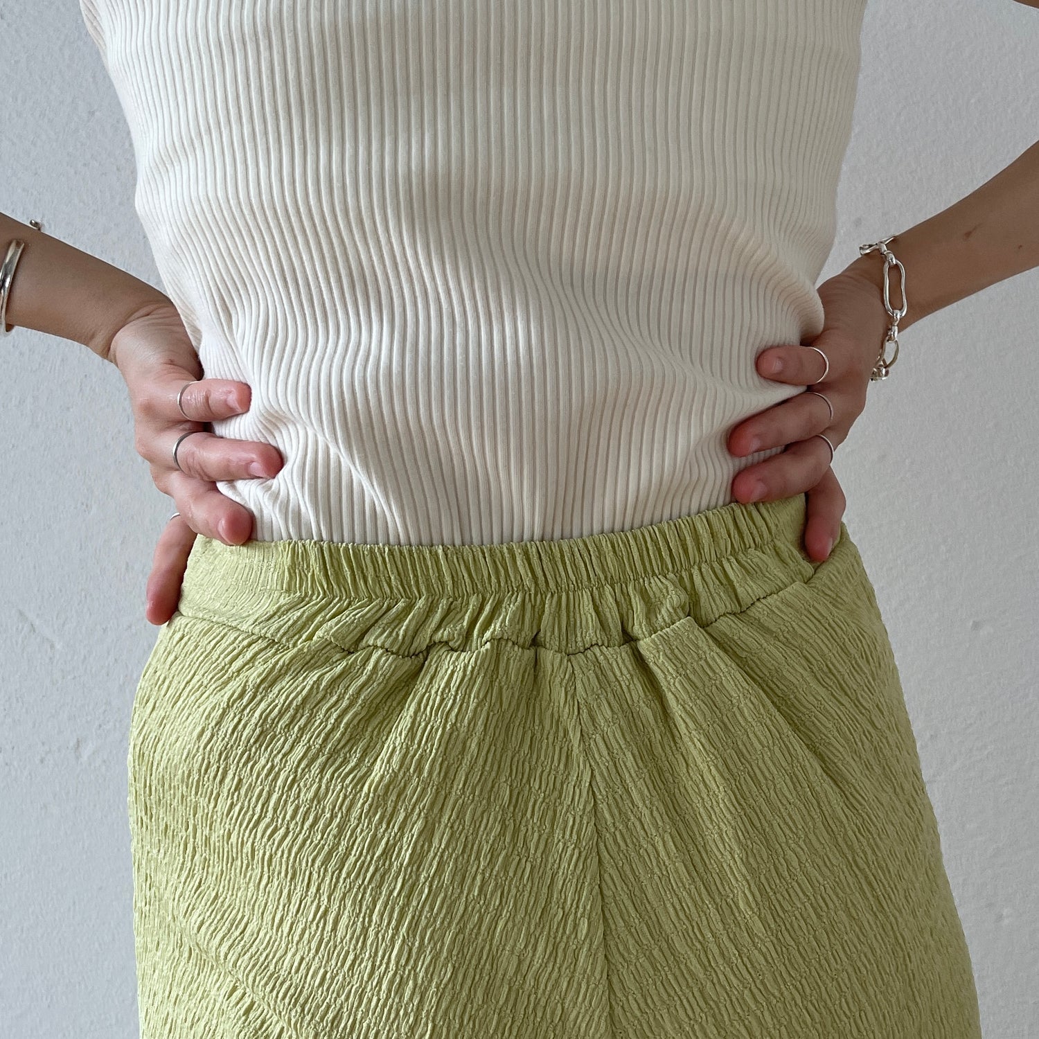 soft flare shirring leggings pants / clear green