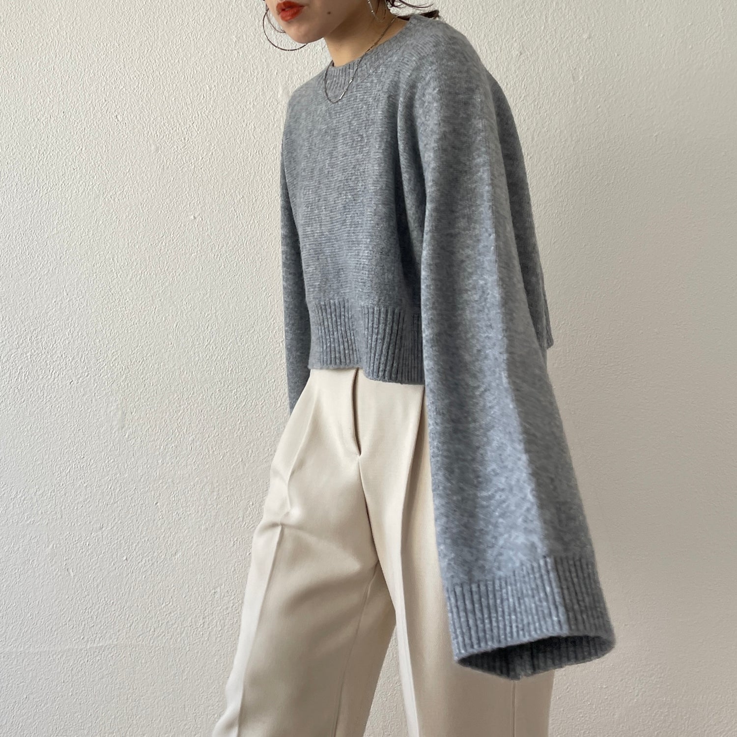 wide sleeve short knit / gray