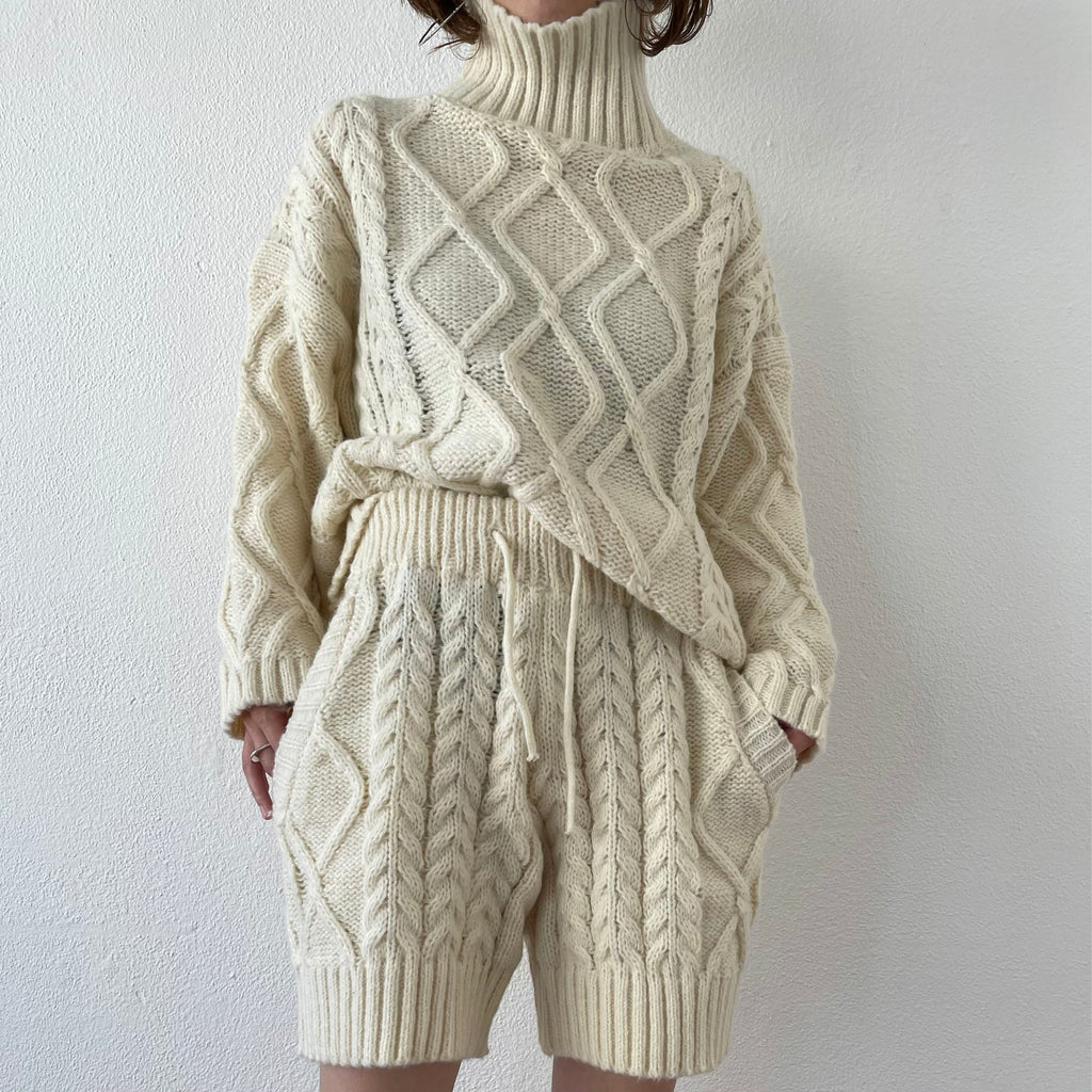 turtle neck cable knit set up / ivory （タートルネックケーブル