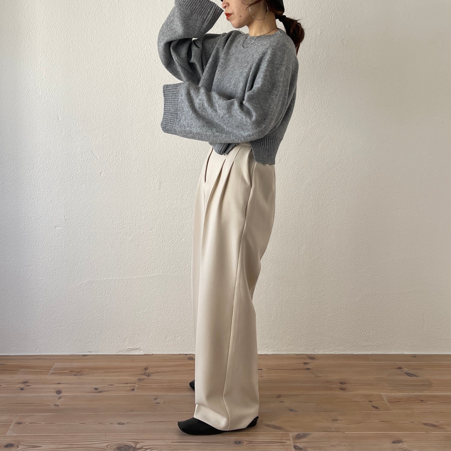 wide sleeve short knit / gray