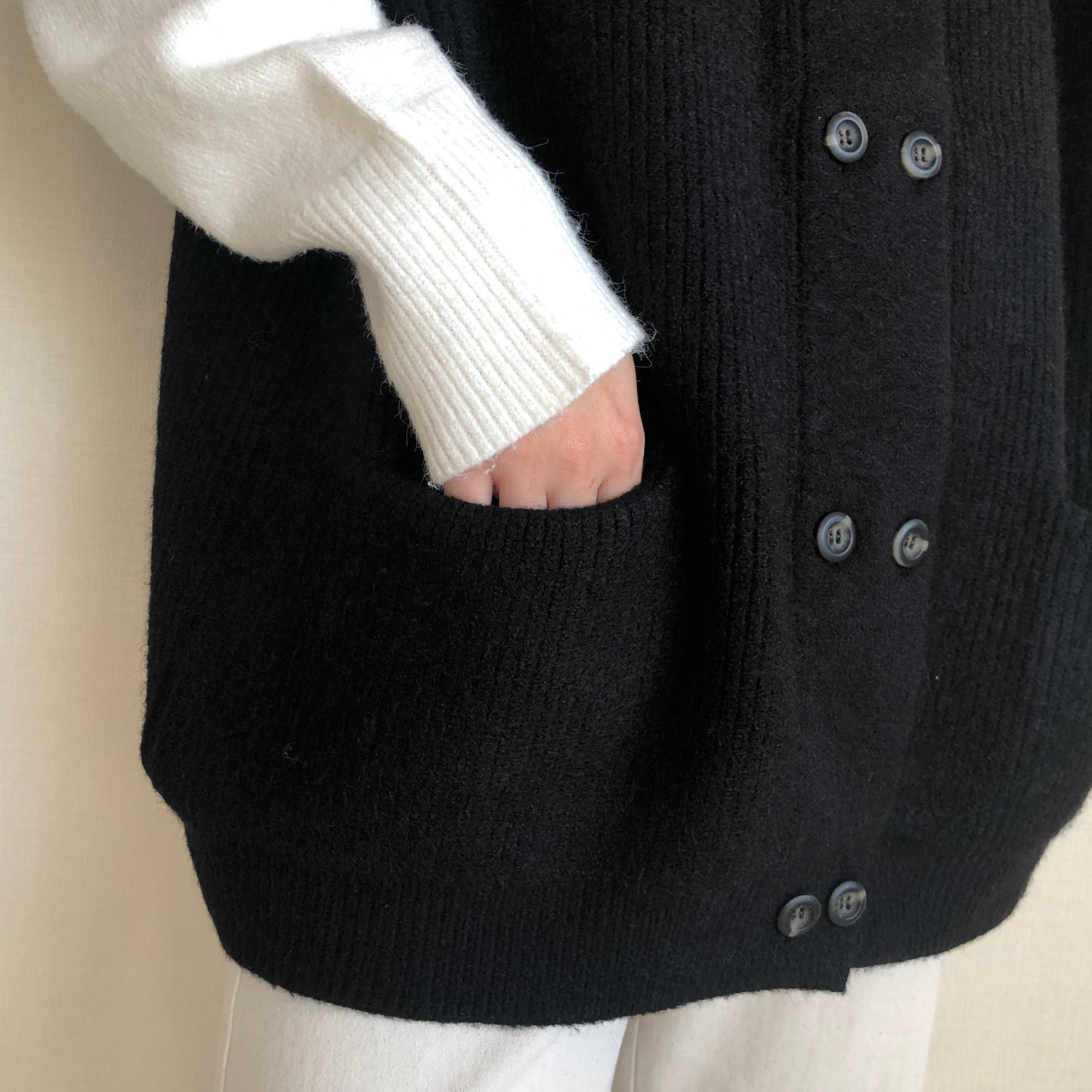 double button knit vest / black